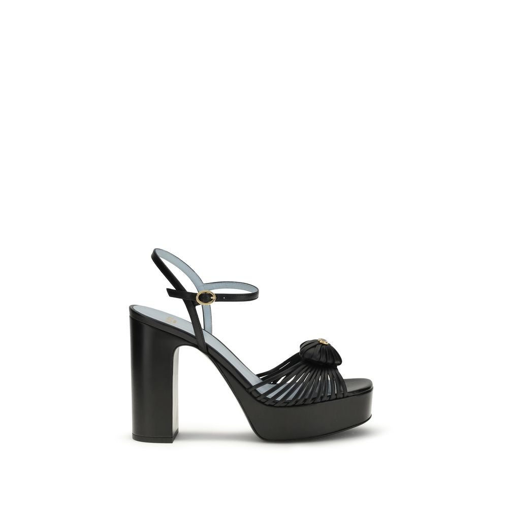 Valentino Garavani Royal Sandal Black Goatskin Platform Sandals Heart Motif