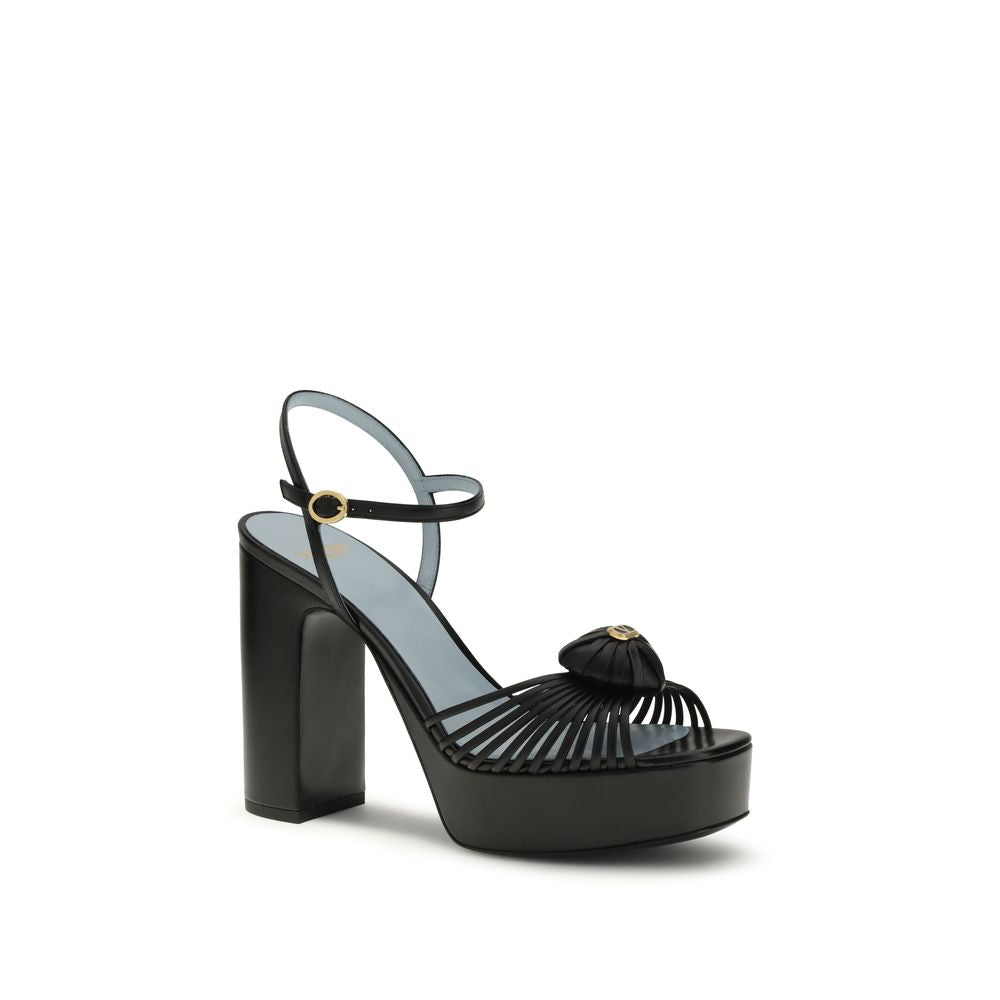 Valentino Garavani Royal Sandal Black Goatskin Platform Sandals Heart Motif