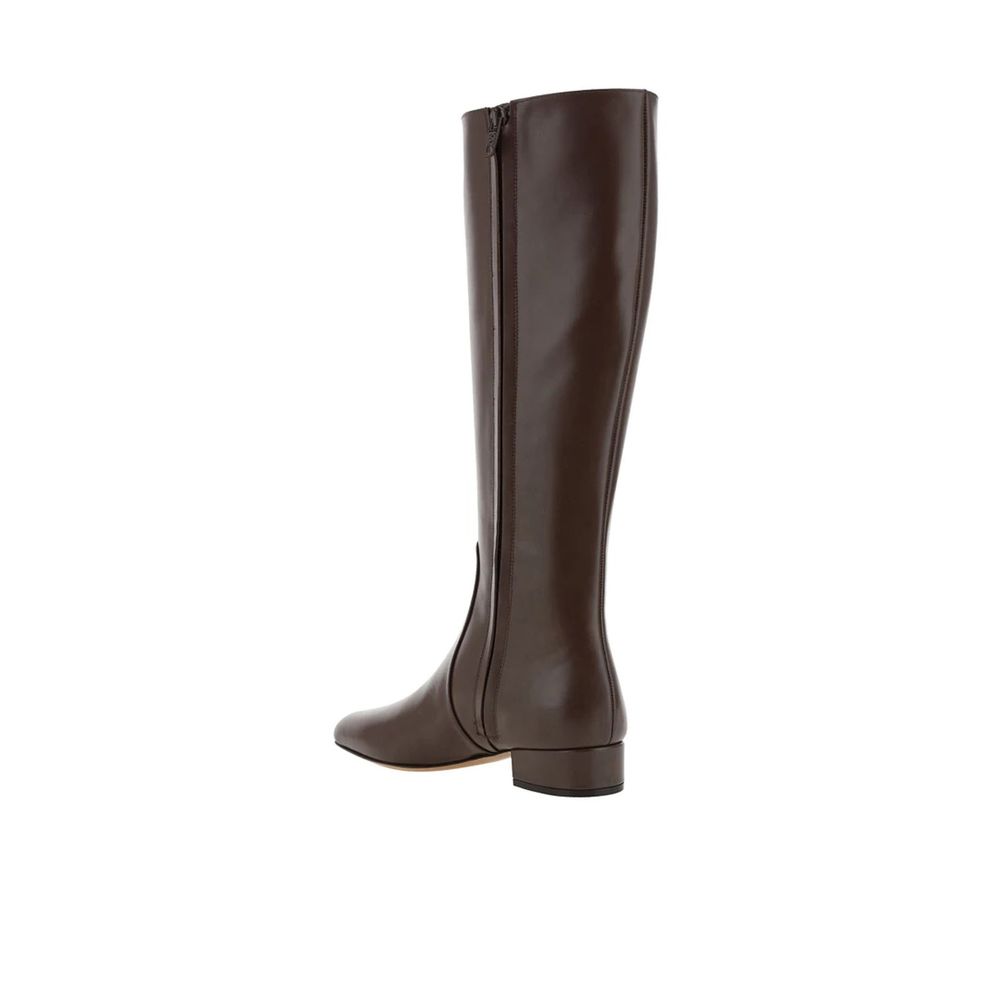 Valentino Garavani VLogo Brown Calfskin Flat Boots Square Toe Side Zip