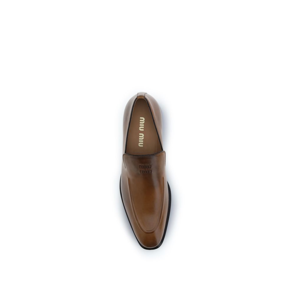 Miu Miu Waxed Calfskin Slip-On Loafers in Brown | SS26