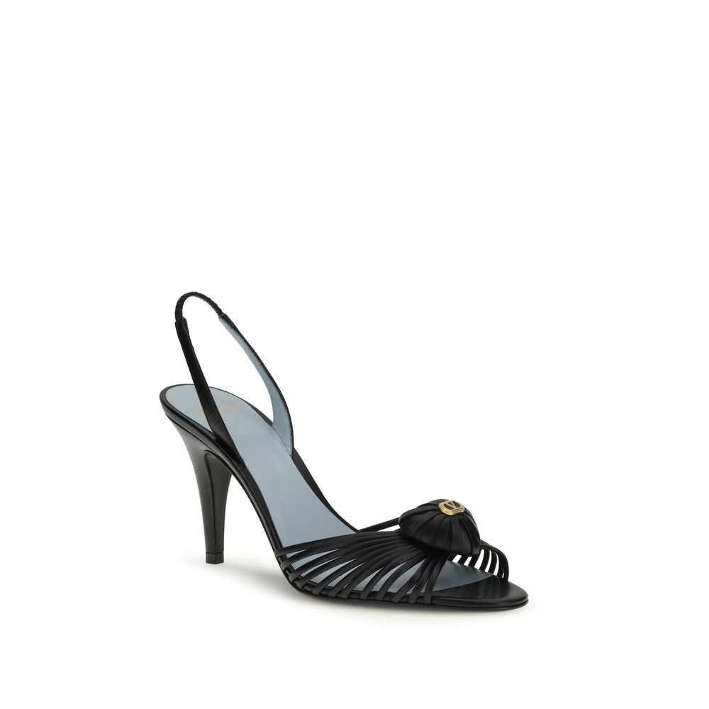 Valentino Garavani Royal Sandal Black Goatskin Stiletto Sandals VLogo Heart