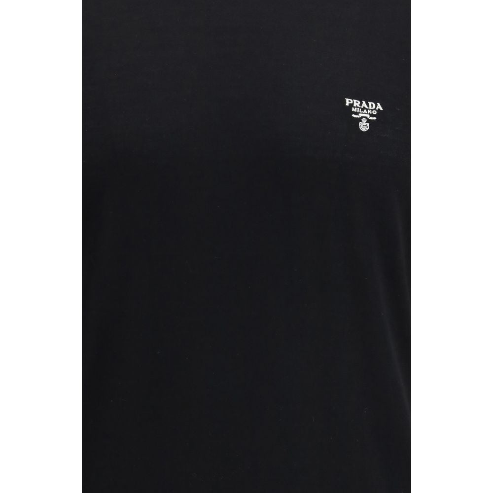 Prada Virgin Wool Knit T-Shirt — Black with Embroidered Logo | Men