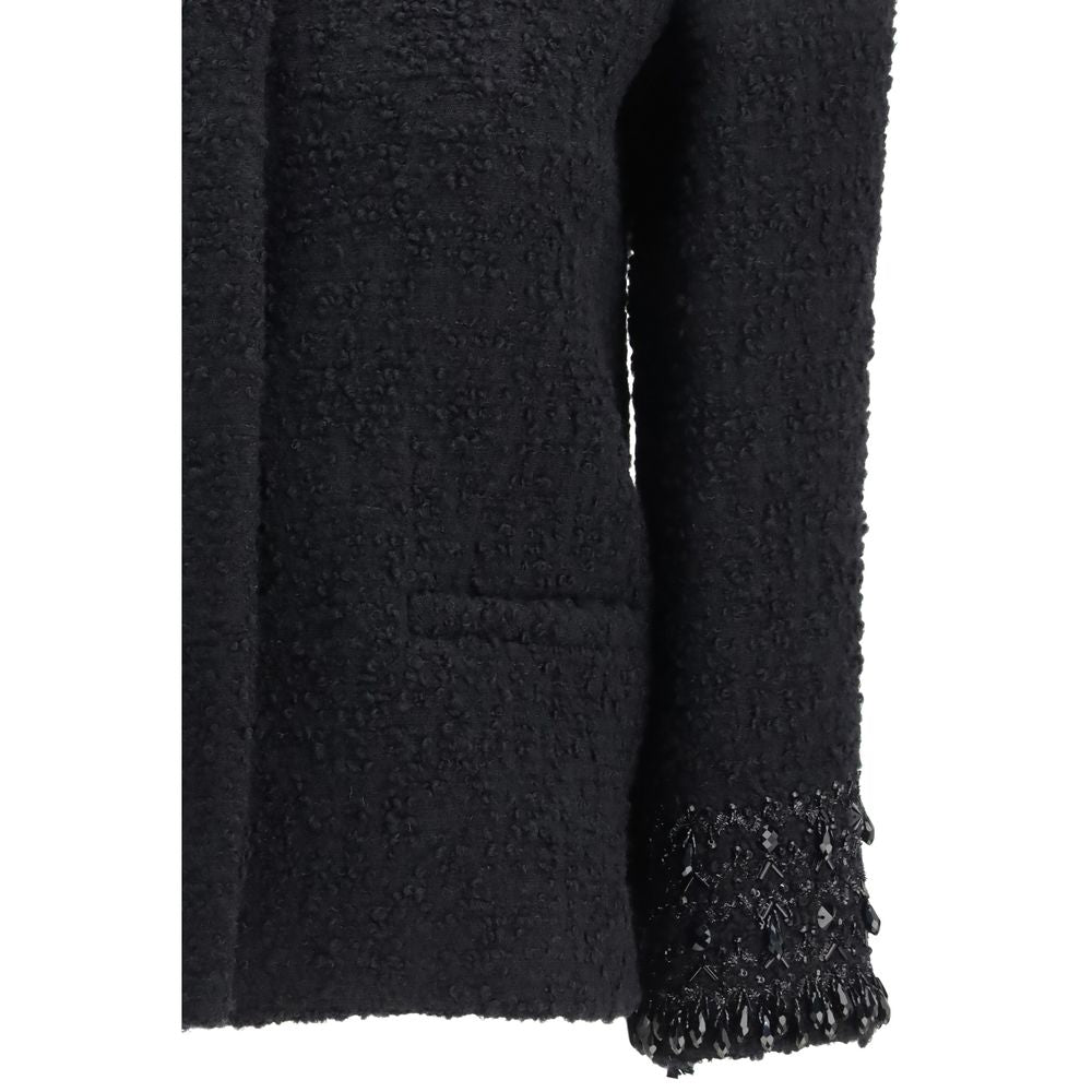 Valentino Garavani Tweed Virgin Wool Jewel-Detail Jacket in Black | SS26