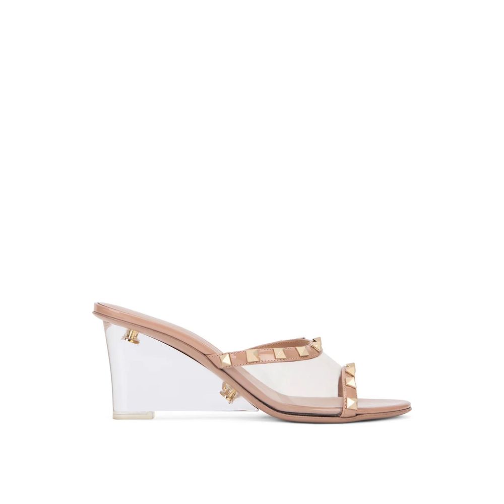 Valentino Garavani Beige Leather Mules Acrylic Heel 7.5cm