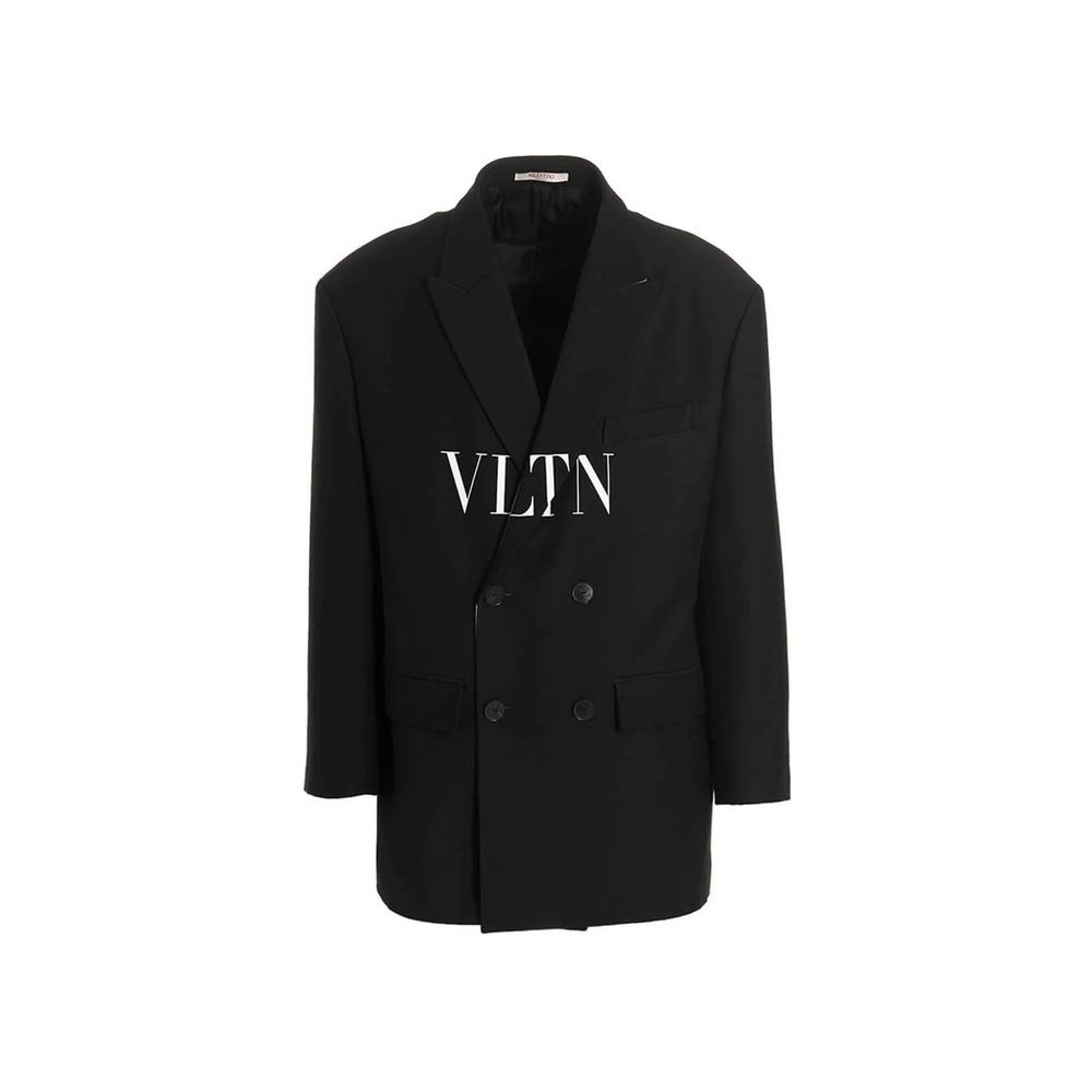 Valentino Garavani VLTN Double-Breasted Blazer in Black Wool & Silk