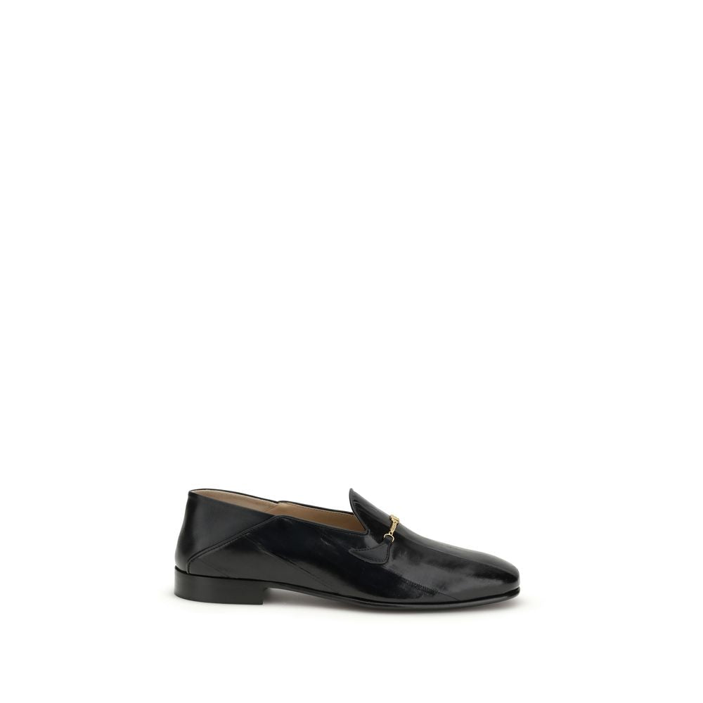 Valentino Garavani Jiggie Black Calfskin Loafers VLogo Chain Collapsible Heel