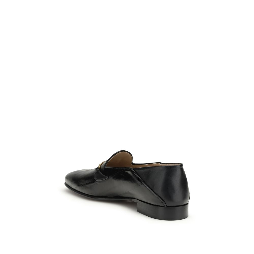 Valentino Garavani Jiggie Black Calfskin Loafers VLogo Chain Collapsible Heel