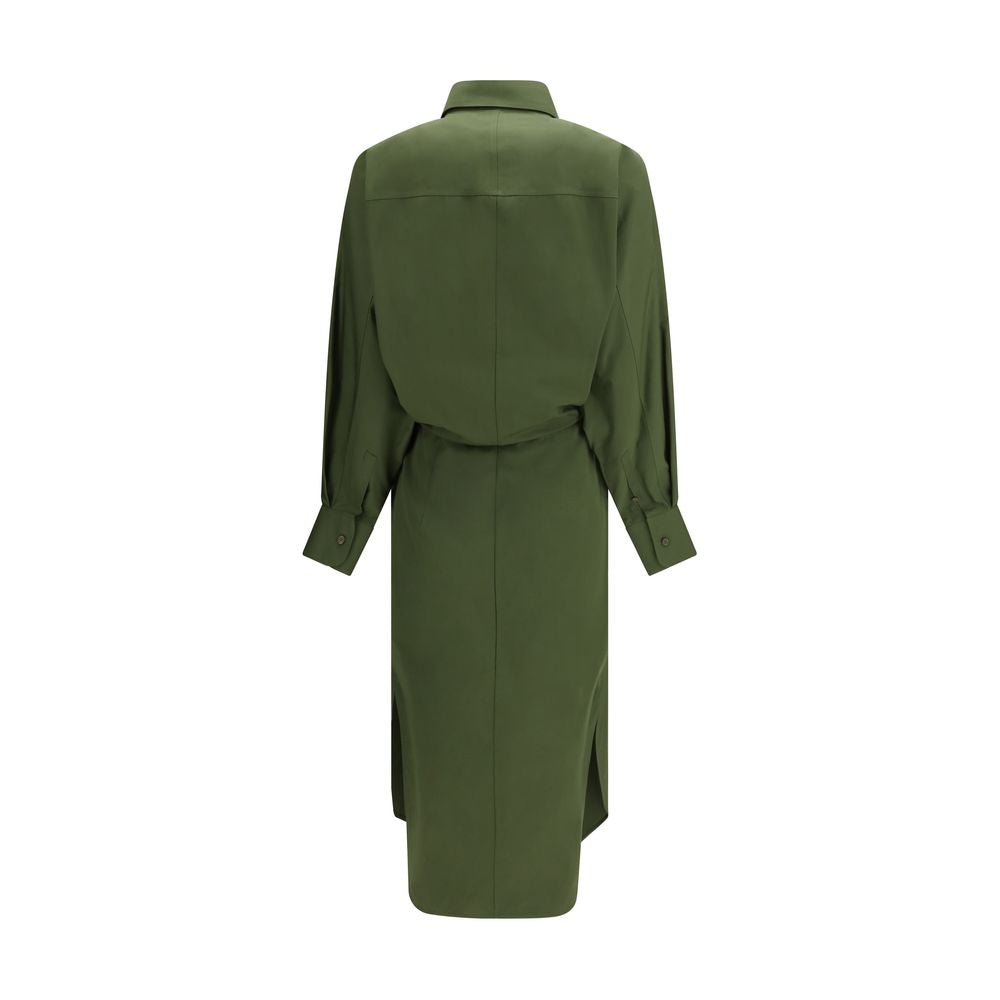 Givenchy Pleated Poplin Shirt Dress in Khaki Green