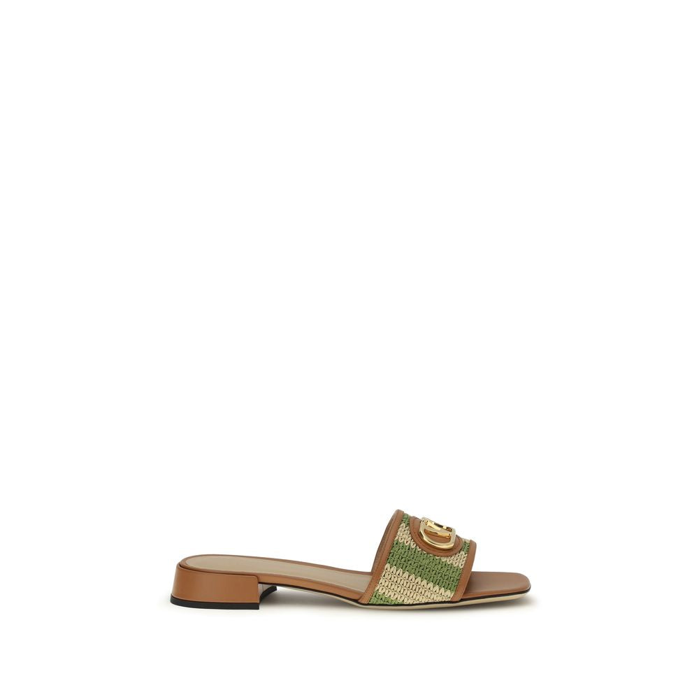 Valentino Garavani VLogo Signature Multicolor Striped Raffia Flat Slide Sandals