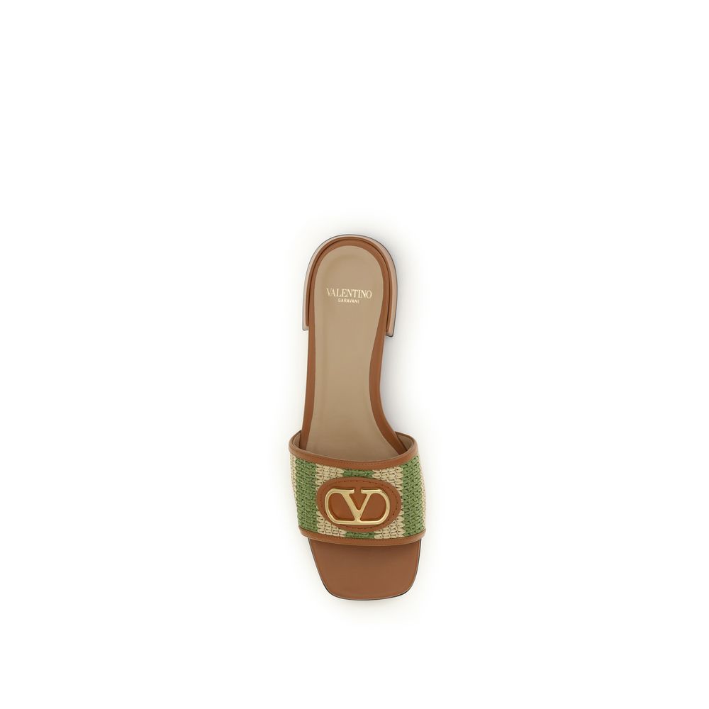Valentino Garavani VLogo Signature Multicolor Striped Raffia Flat Slide Sandals