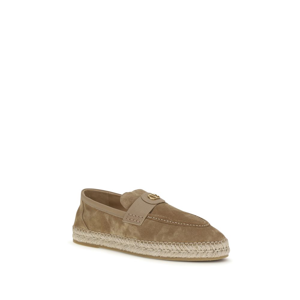 Valentino Garavani VLogo Beige Suede Espadrilles Antique Brass