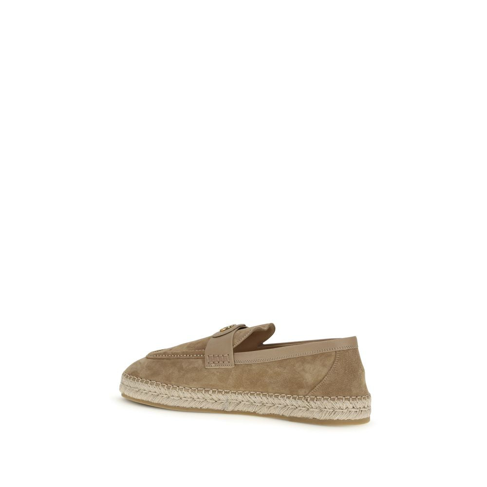 Valentino Garavani VLogo Beige Suede Espadrilles Antique Brass