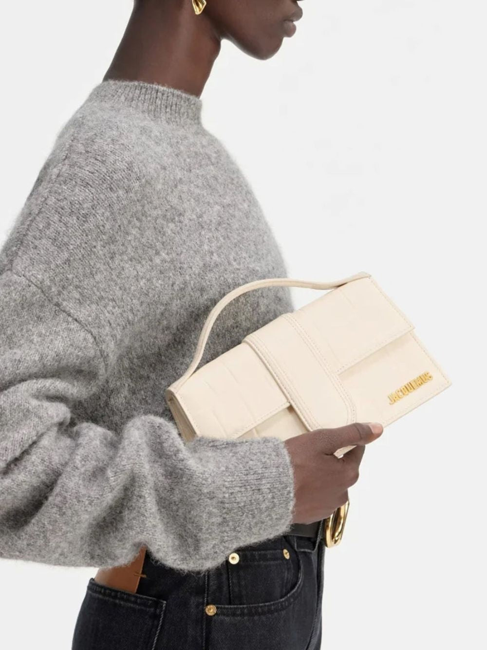 Jacquemus Le Grand Bambino Ivory Cocco Leather Handbag Women