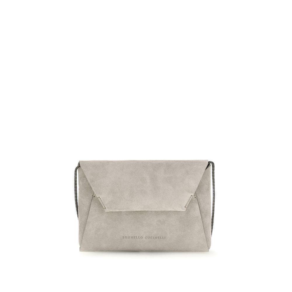Brunello Cucinelli BC Duo Suede Calfskin Clutch Bag in Gray | SS26