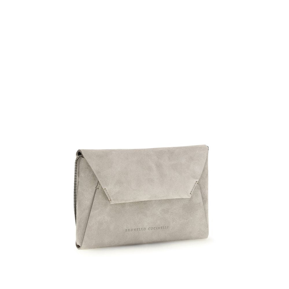 Brunello Cucinelli BC Duo Suede Calfskin Clutch Bag in Gray | SS26