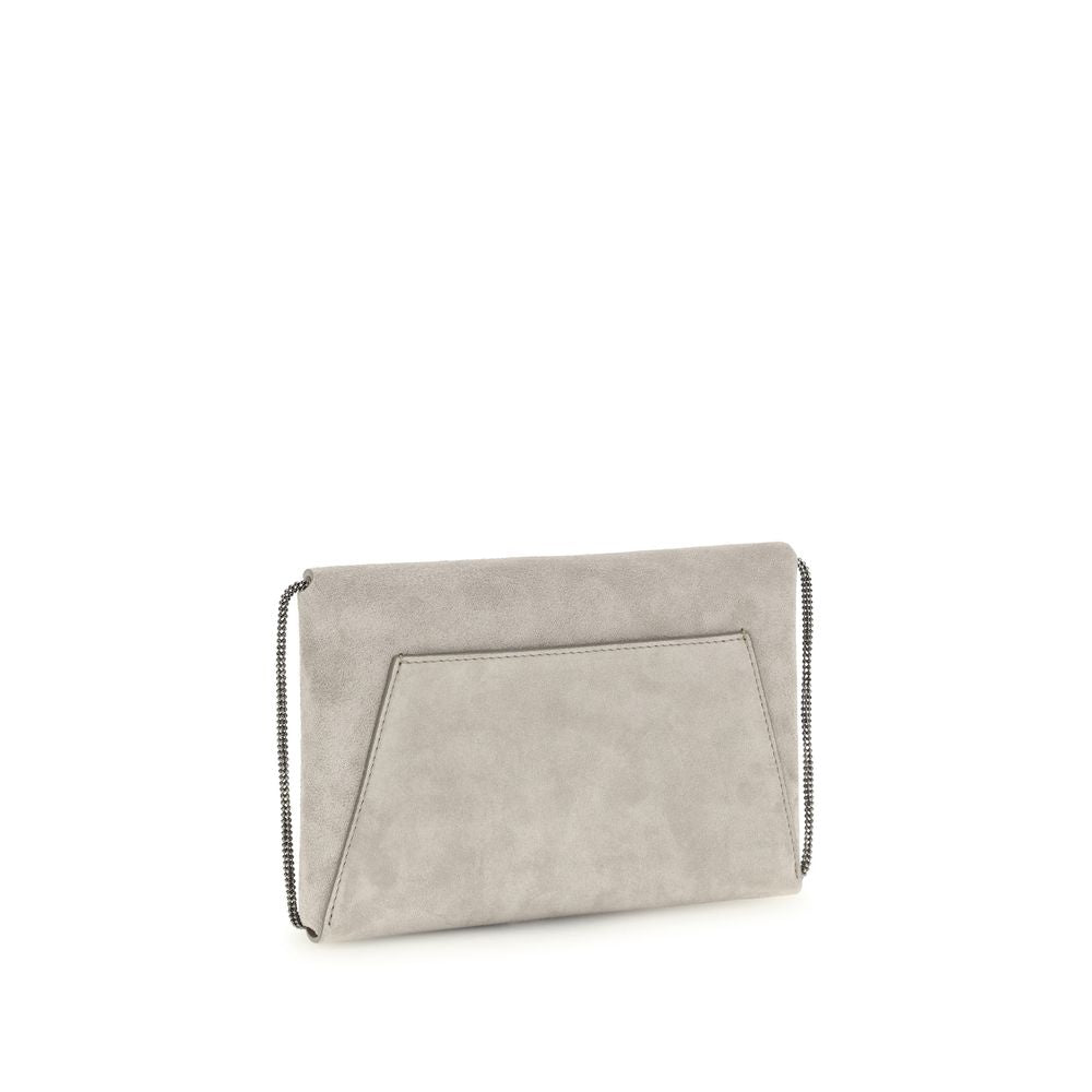Brunello Cucinelli BC Duo Suede Calfskin Clutch Bag in Gray | SS26