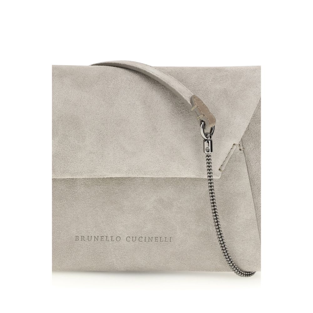 Brunello Cucinelli BC Duo Suede Calfskin Clutch Bag in Gray | SS26