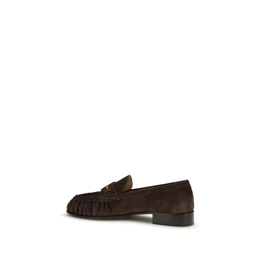 Valentino Garavani Brown Calfskin Block Heel Loafers VLogo Gold Chain