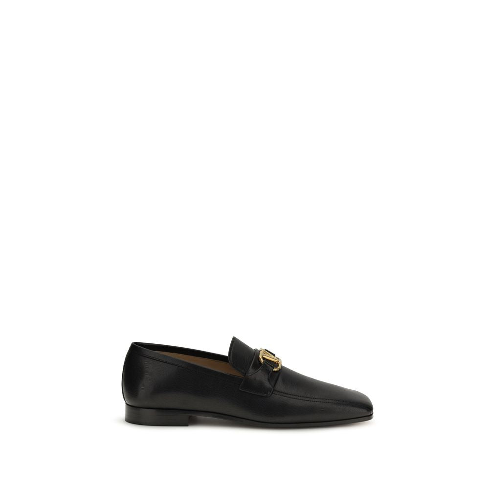 Valentino Garavani Black Goatskin Slip-On Loafers VLogo Antique Brass