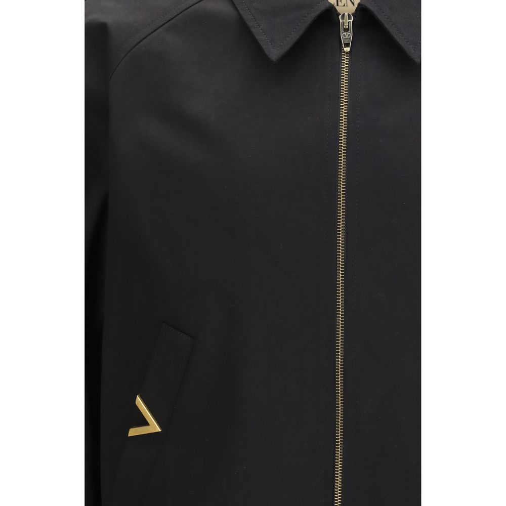 Valentino Garavani Black Cotton Bomber Jacket Embroidered Lining SS26