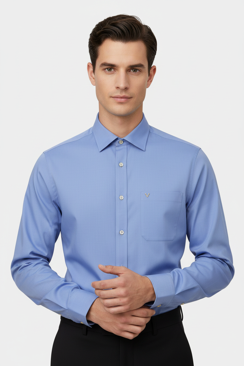 Valentino Garavani VGold Oxford Cotton Shirt in Blue | SS26