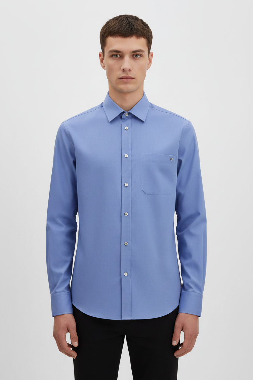 Valentino Garavani VGold Oxford Cotton Shirt in Blue | SS26