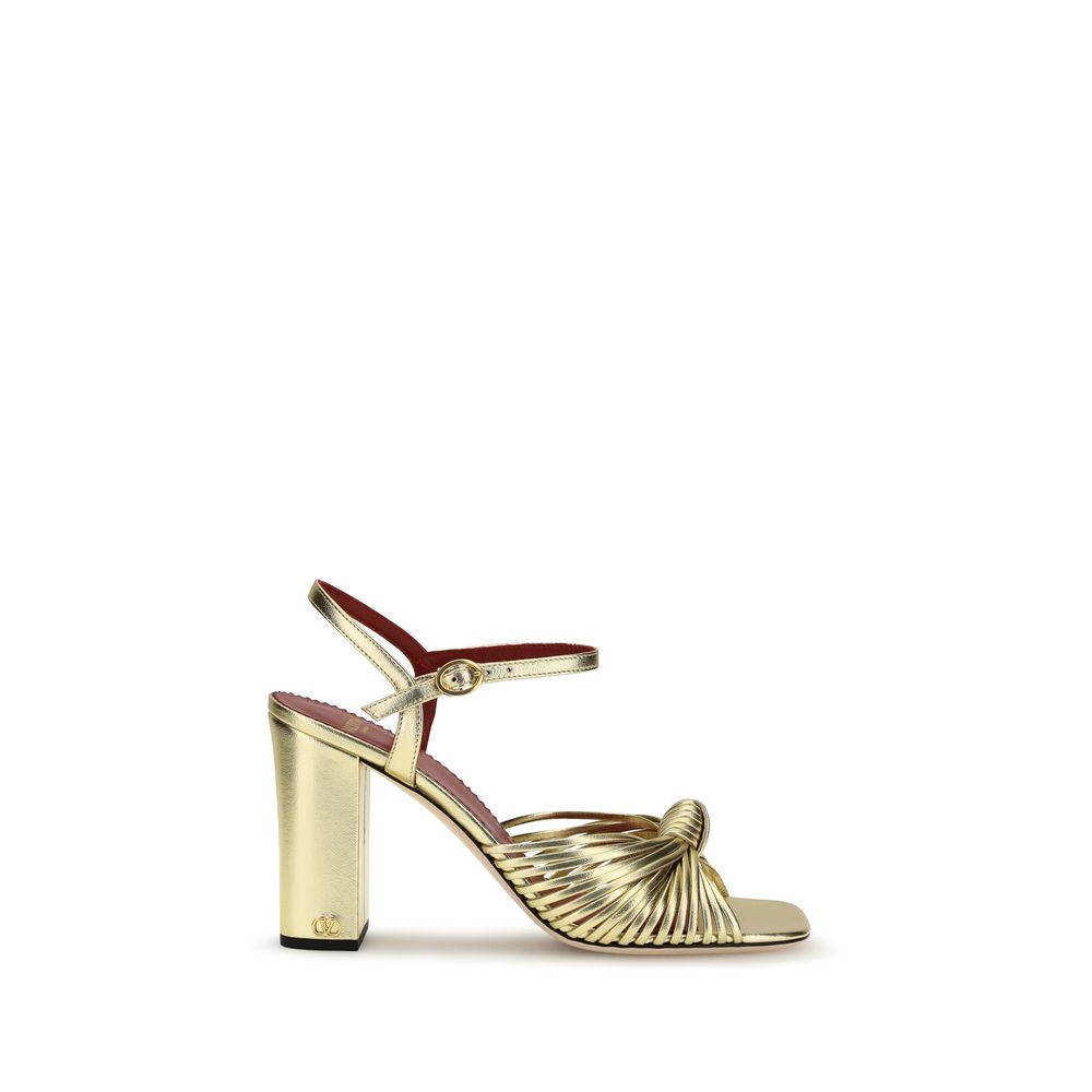 Valentino Garavani Annet Gold Laminated Leather Platform Sandals VLogo