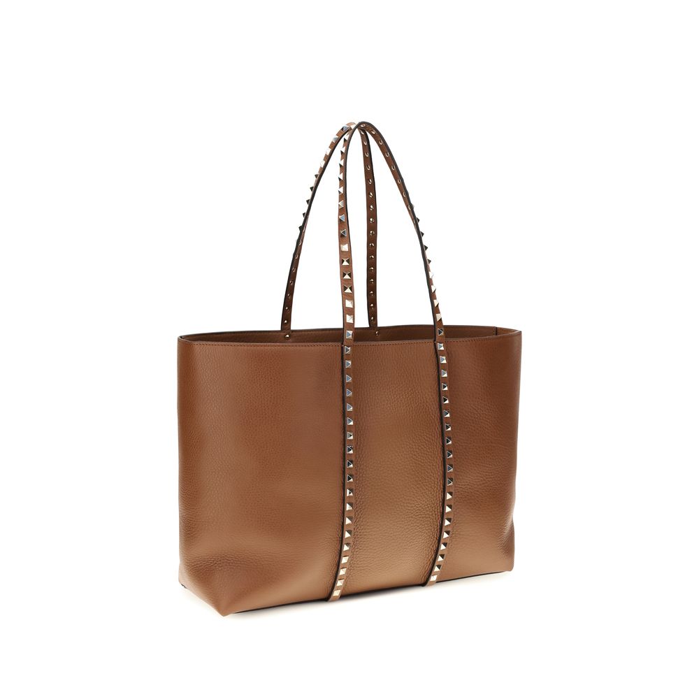 Valentino Garavani Rockstud Calfskin Tote Bag in Brown | SS26