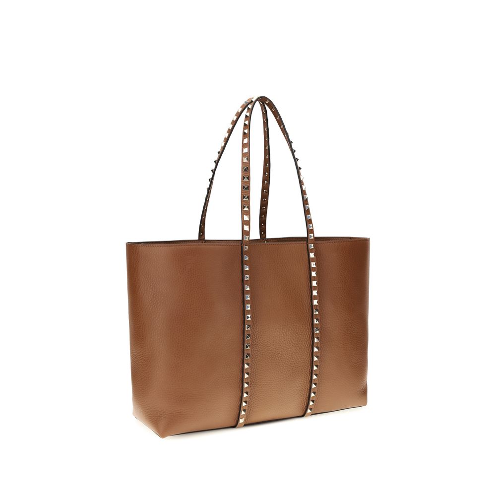 Valentino Garavani Rockstud Calfskin Tote Bag in Brown | SS26