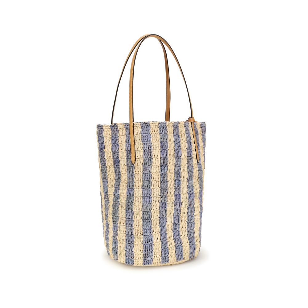 Valentino Garavani Blue Striped Raffia Bucket Bag VLogo