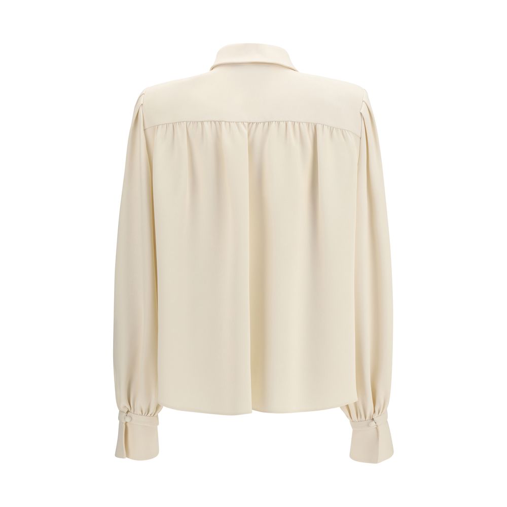 Valentino Garavani Beige Cady Couture Silk Shirt with Pleats