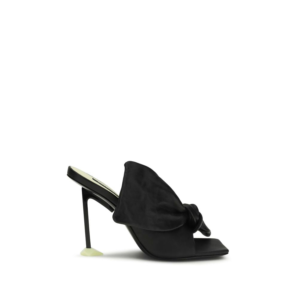 Givenchy Boudoir Black Shearling Nappa Heeled Mules with Bow