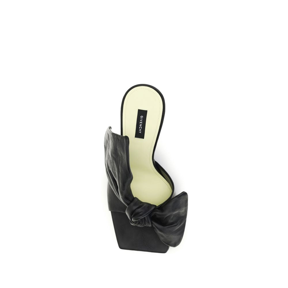 Givenchy Boudoir Black Shearling Nappa Heeled Mules with Bow