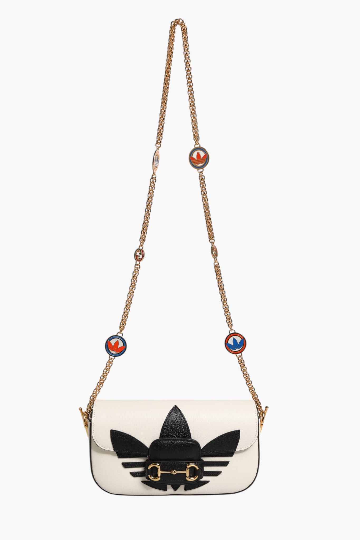 Gucci x Adidas Horsebit 1955 White Black Calfskin Leather Shoulder Bag