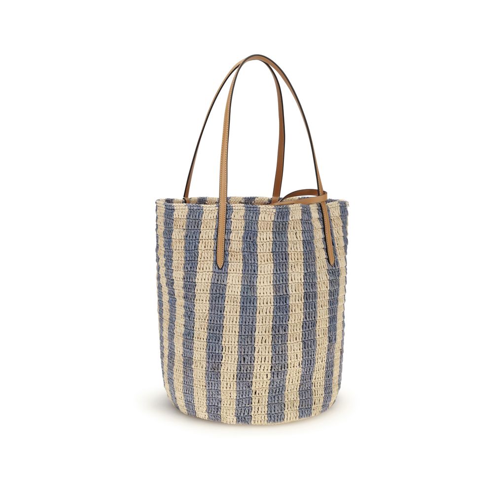 Valentino Garavani Multicolor Striped Raffia Bucket Bag VLogo