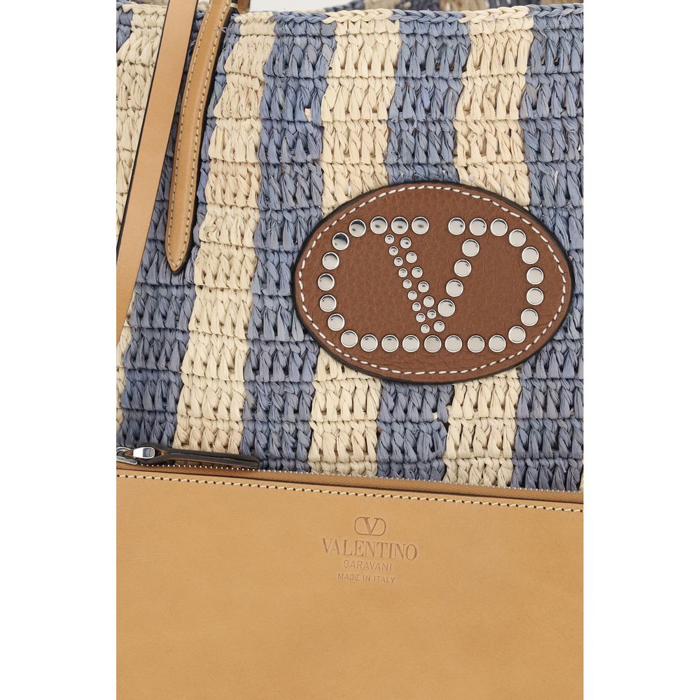 Valentino Garavani Multicolor Striped Raffia Bucket Bag VLogo