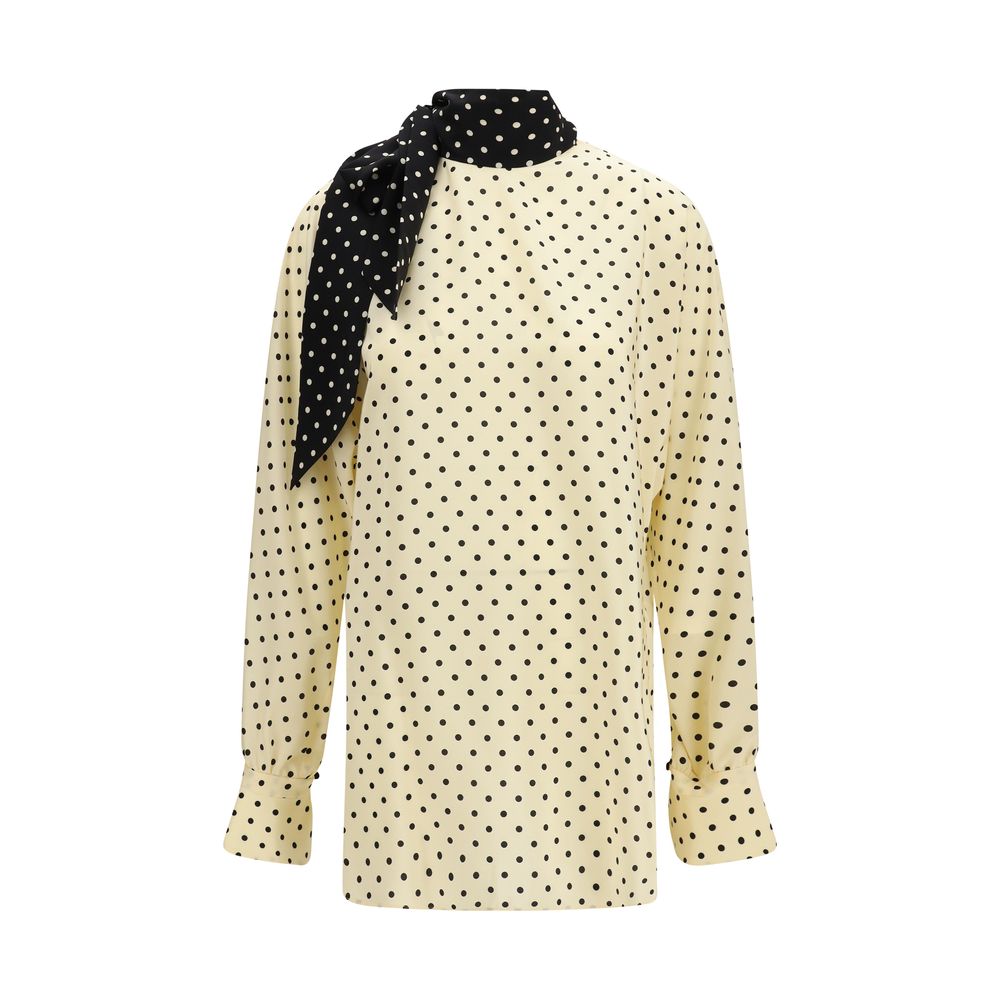 Valentino Garavani Beige Silk Polka Dot Blouse with Side Bow
