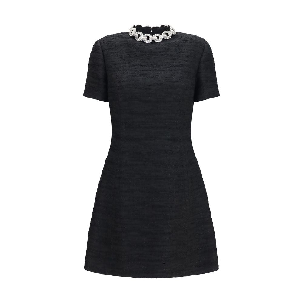 Valentino Crystal-Embellished Embroidered Mini Dress in Black