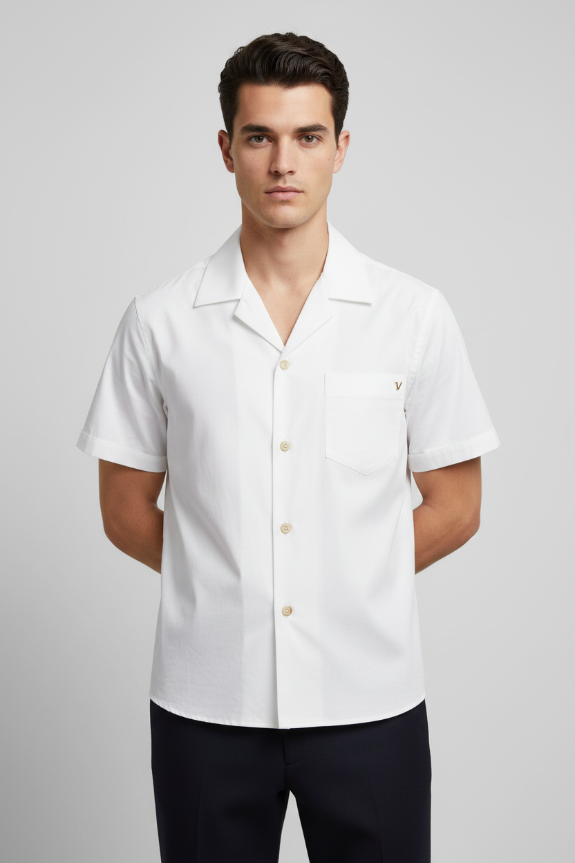 Valentino Garavani White Cotton Short Sleeve Shirt VLogo AW26