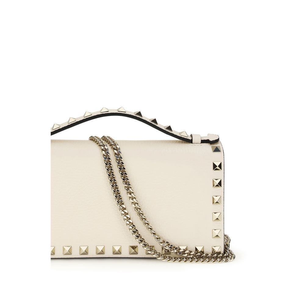 Valentino Garavani Rockstud Beige Calfskin Chain Wallet Crossbody