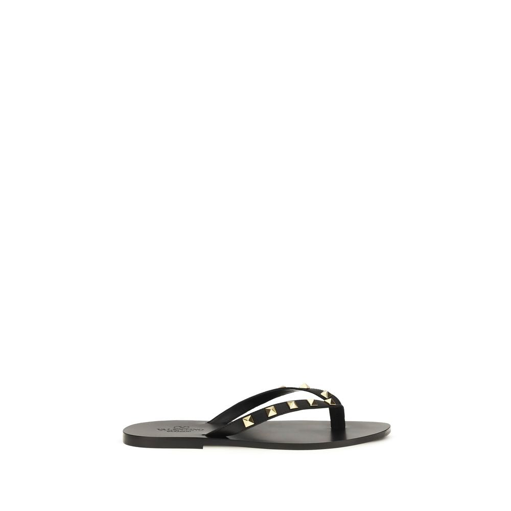Valentino Garavani Rockstud Thong Sandals — Black Calfskin | Men