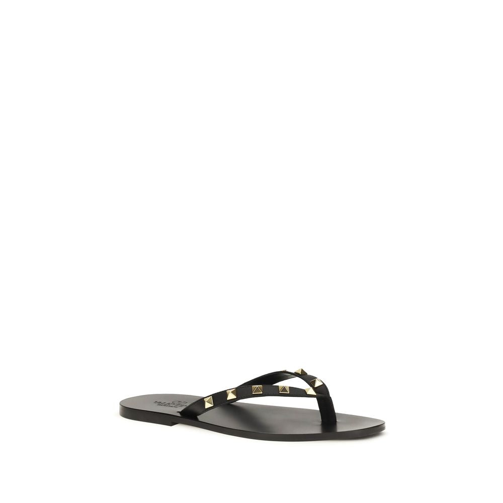 Valentino Garavani Rockstud Thong Sandals — Black Calfskin | Men