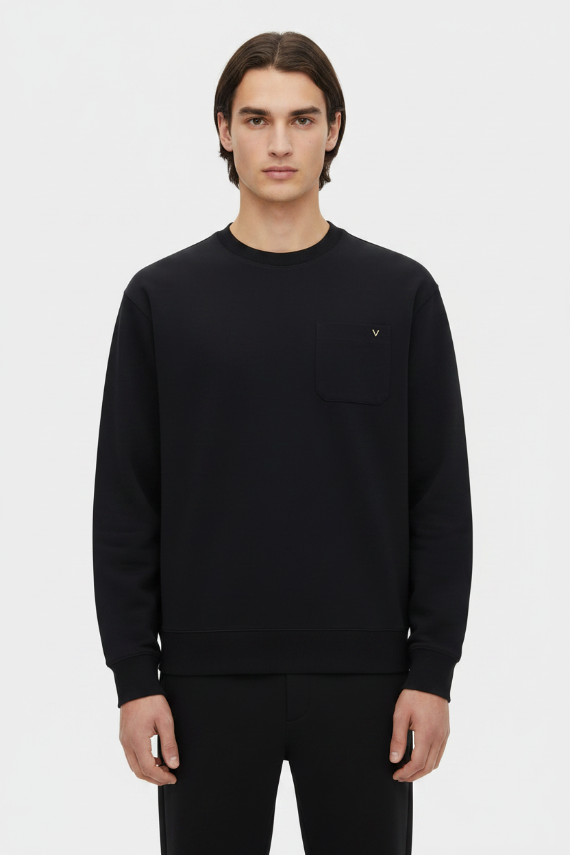 Valentino Garavani Black Cotton VLogo Crew Neck Sweatshirt AW26