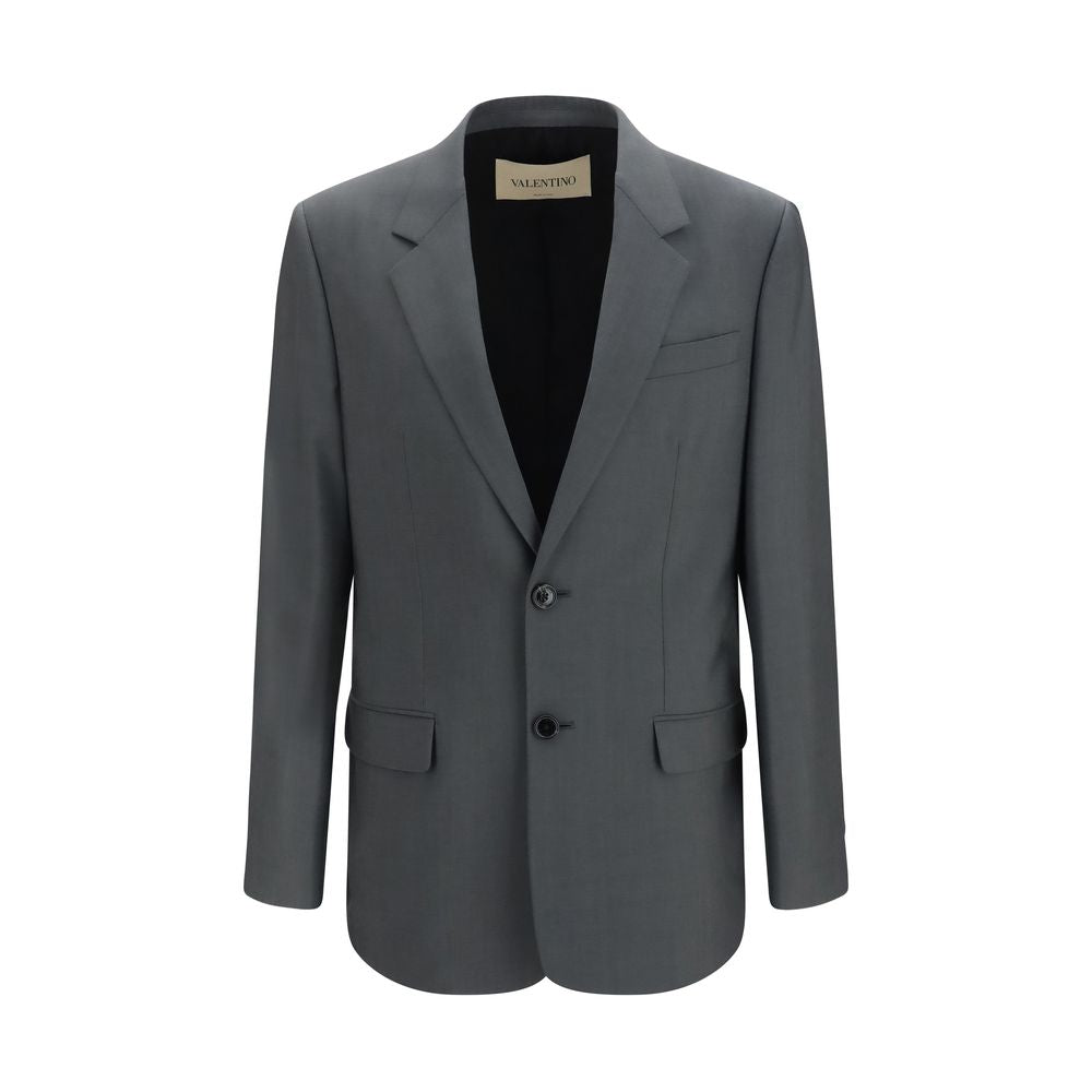 Valentino Garavani Gray Merino Wool Mohair Single-Breasted Jacket AW26