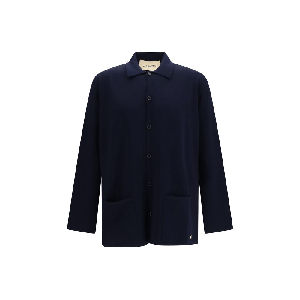 Valentino Garavani VLogo Merino Wool Oversized Cardigan in Blue