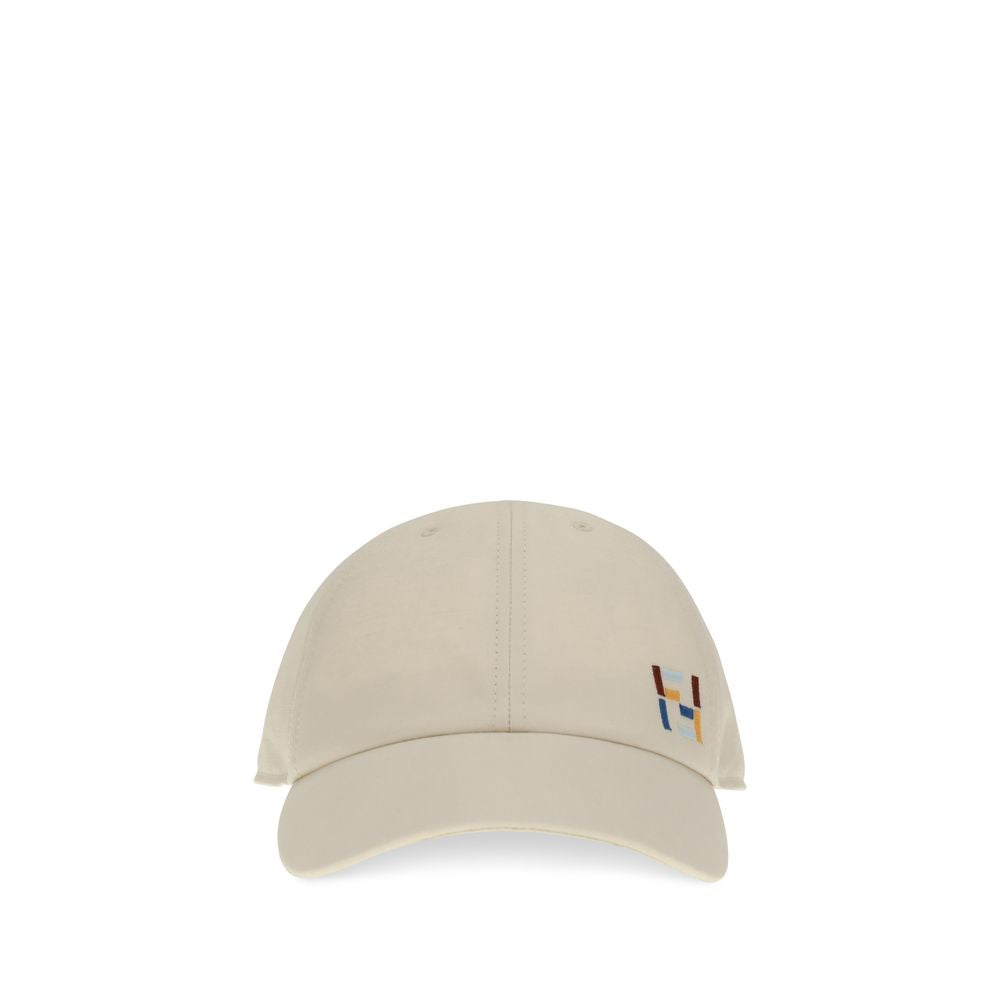 Fendi White Cotton Baseball Cap FF Logo Embroidery AW26