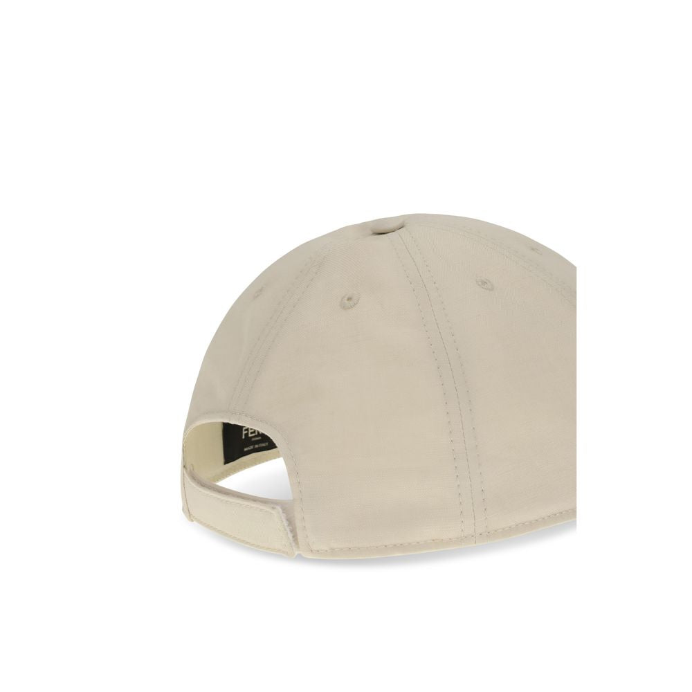 Fendi White Cotton Baseball Cap FF Logo Embroidery AW26