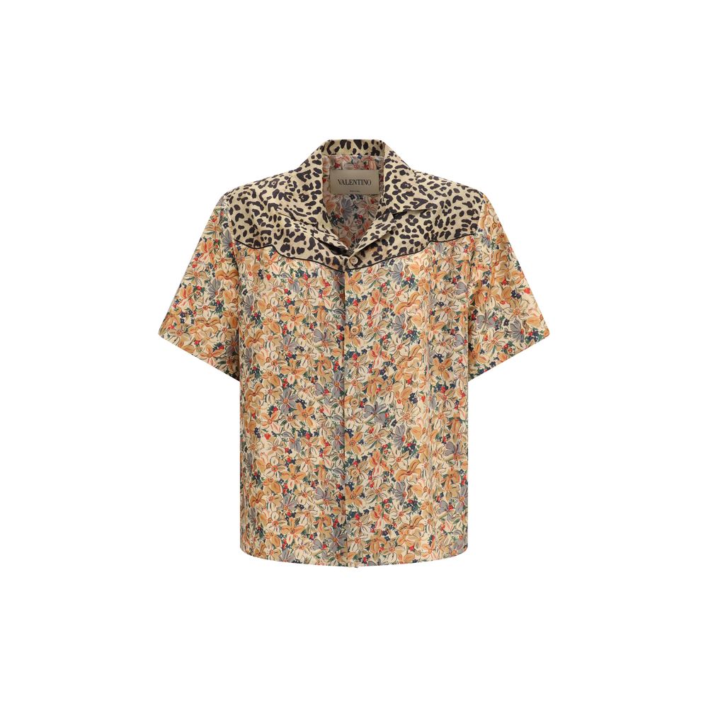 Valentino Garavani Floral & Leopard Print Silk Bowling Shirt