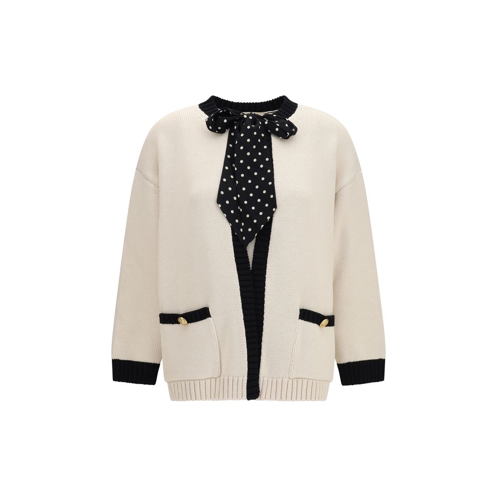 Valentino Garavani Beige Cotton Polka-Dot Bow Cardigan