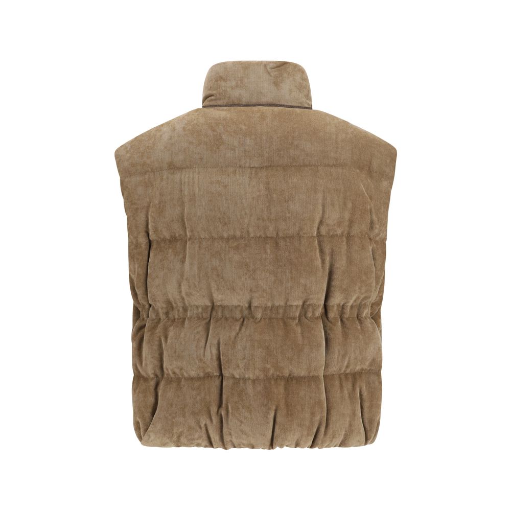 Brunello Cucinelli Beige Viscose Cashmere Padded Vest AW26
